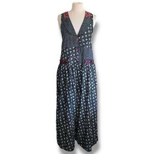 Vintage 90s Pellini Jumpsuit Sz Medium Black Floral Polka Dot Wide Leg Romper
